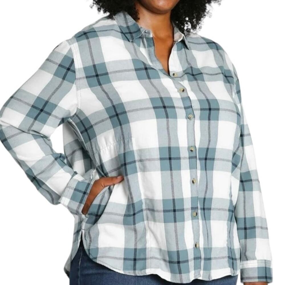 Jachs Girlfriend Green Super Soft Flannel Side Pockets Button Front Size XL